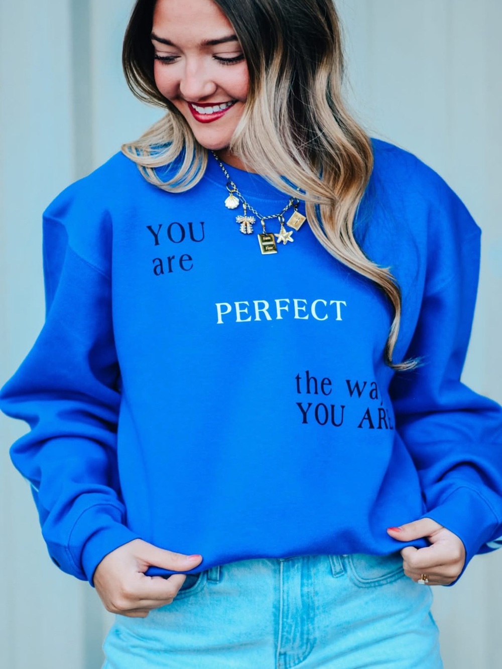 Blue 'You Are Perfect' Graphic Sweatshirt